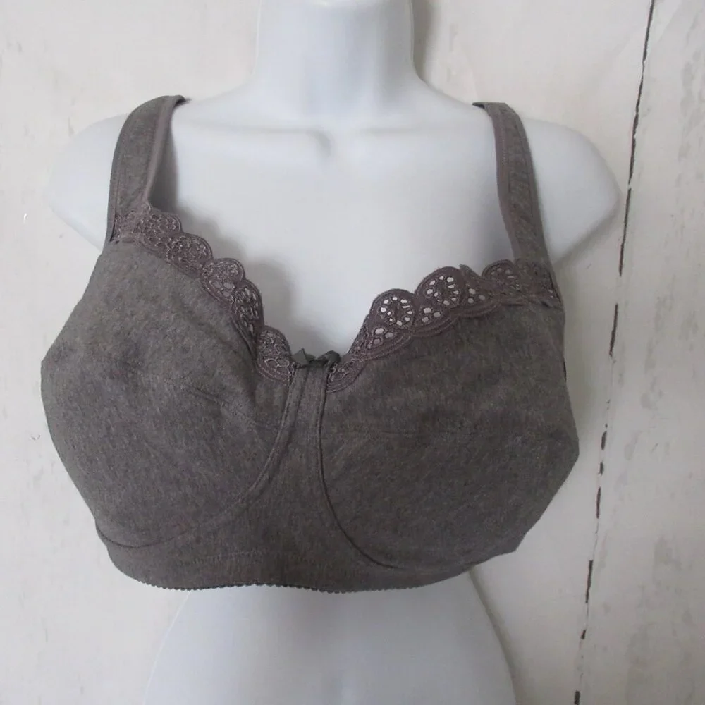 New Delimira Bra 44C Gray‎ Lace Plus Size Back Closure Wire Free Wireless W604S